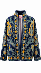Mongolian Azul Marino con Fuego Amarillo y Beige