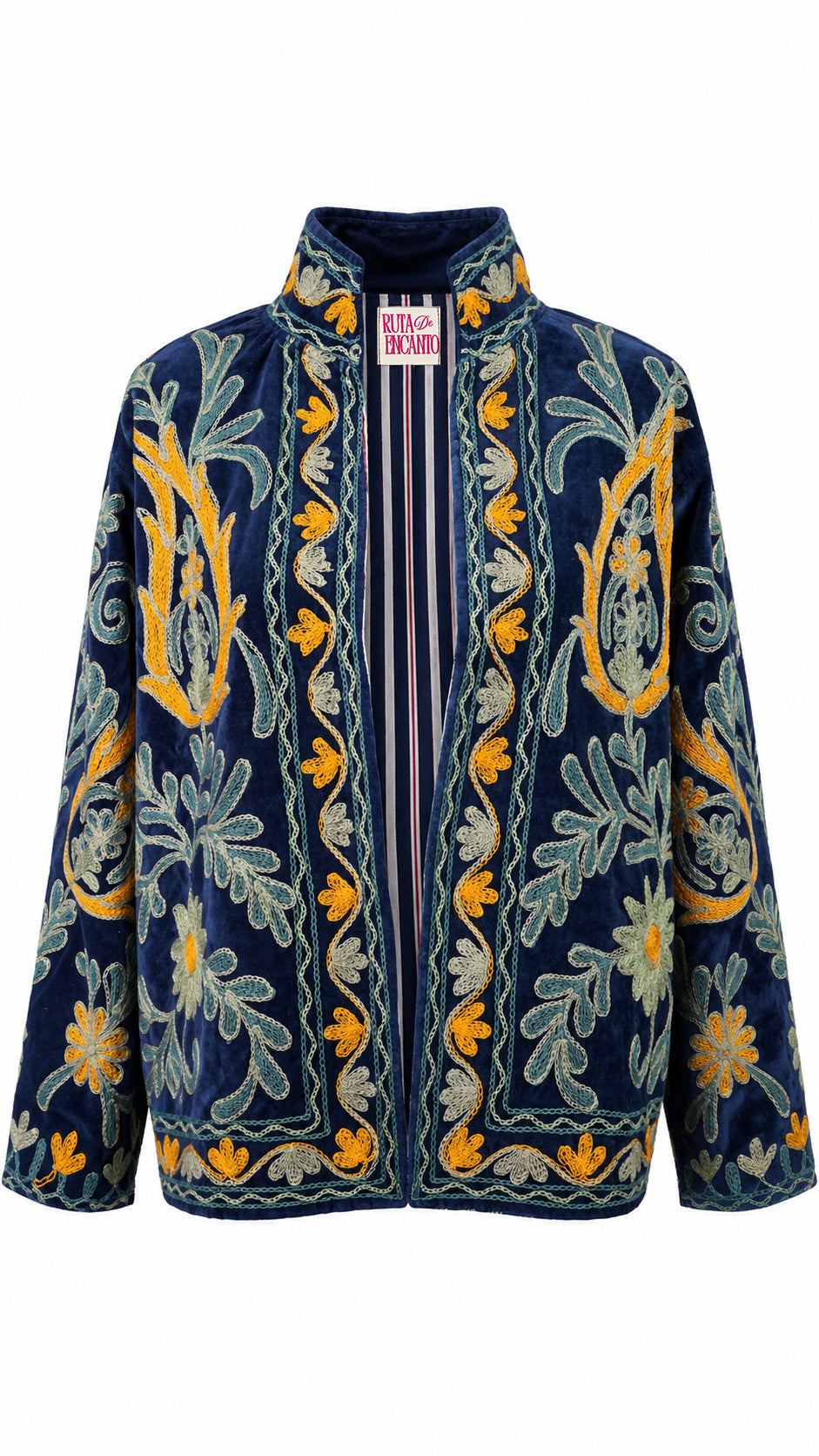 Mongolian Azul Marino con Fuego Amarillo y Beige