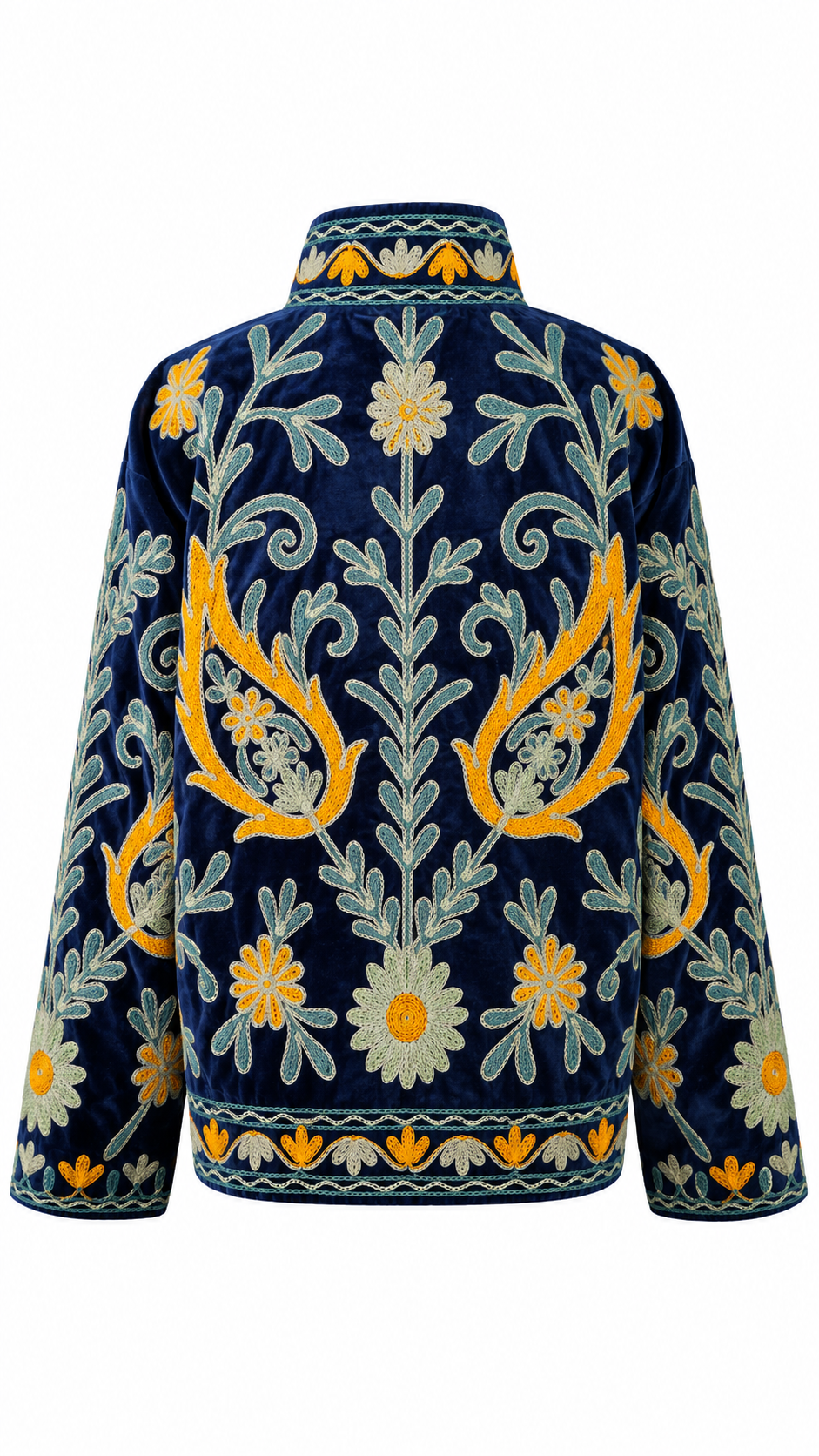 Mongolian Azul Marino con Fuego Amarillo y Beige