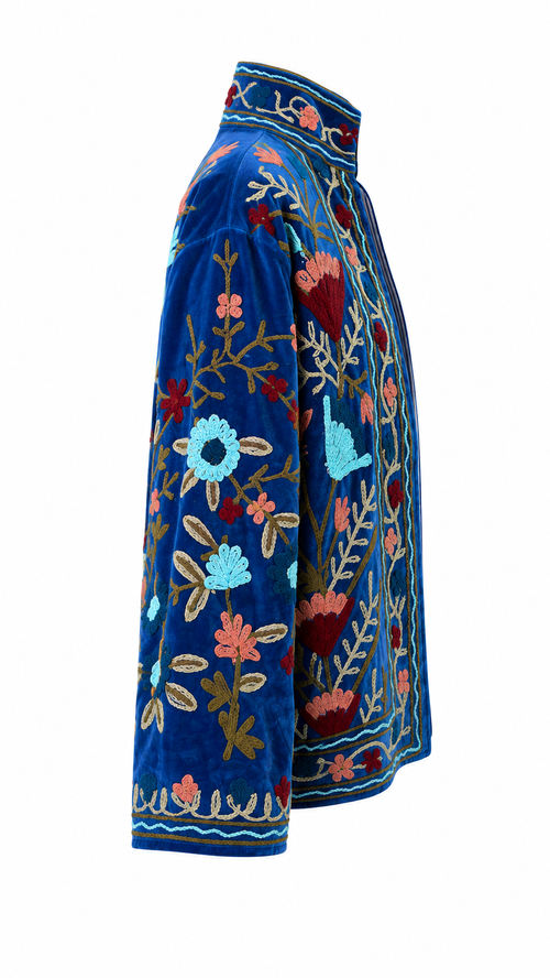 Azul Eléctrico con Flores Rojas y Mamey