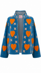 Azul con Corazones Naranjas y Cruces Blancas