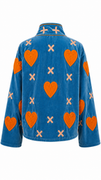 Azul con Corazones Naranjas y Cruces Blancas