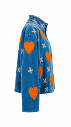 Azul con Corazones Naranjas y Cruces Blancas