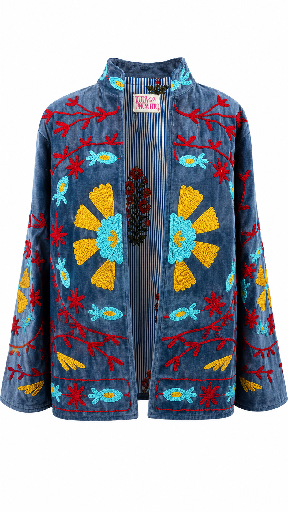 Dinastía Shu Azul Eléctrico con detalles en amarillo y rojo