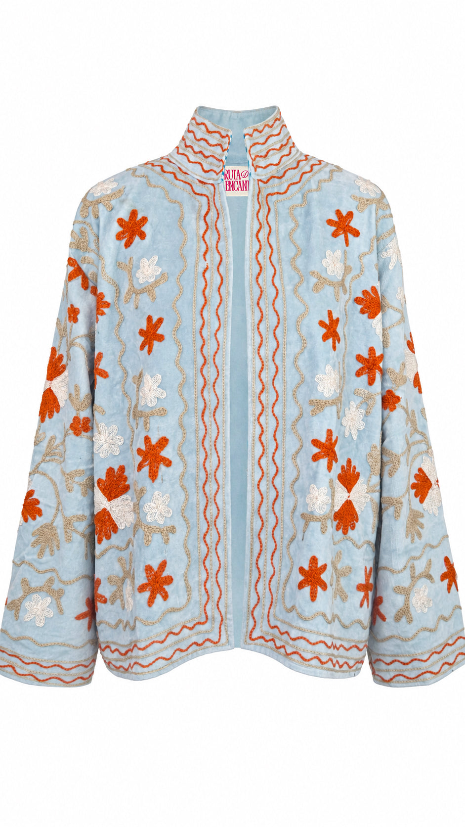 Baby Blue con Flores naranjas y beige