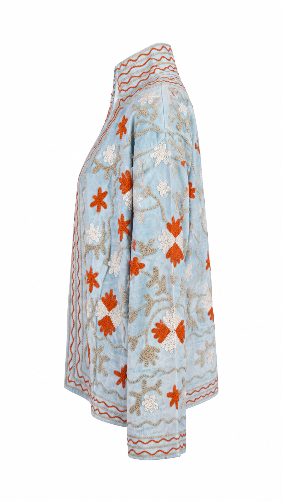 Baby Blue con Flores naranjas y beige