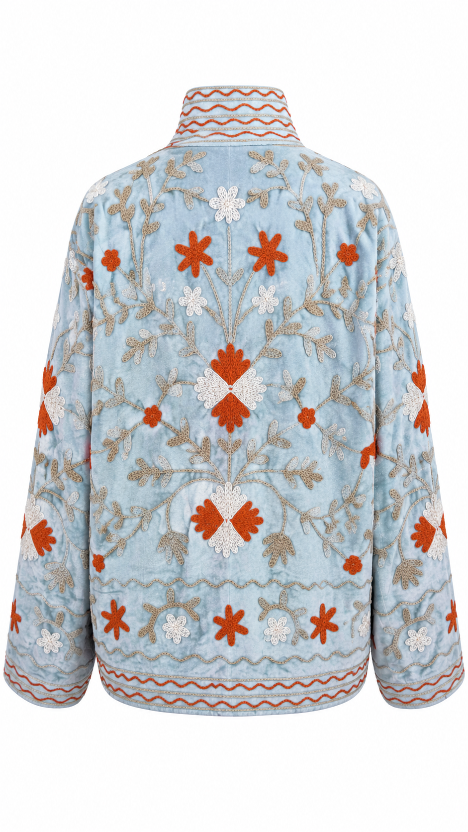 Baby Blue con Flores naranjas y beige