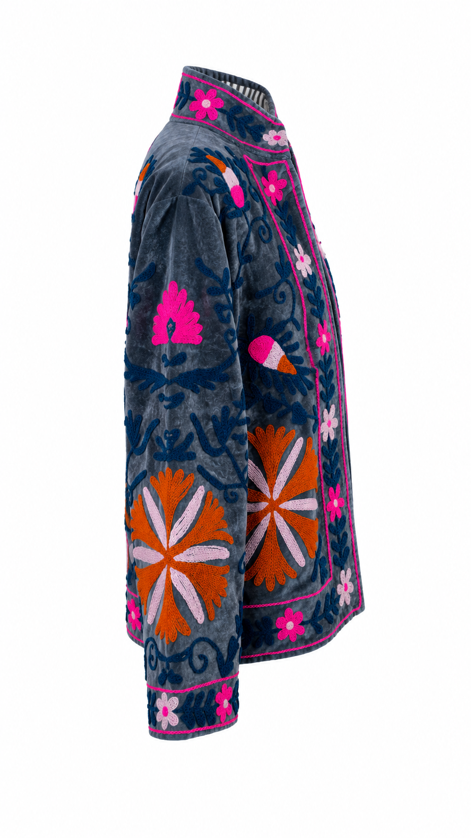 Azul marino con detalles en rosa y naranja