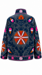 Azul marino con detalles en rosa y naranja