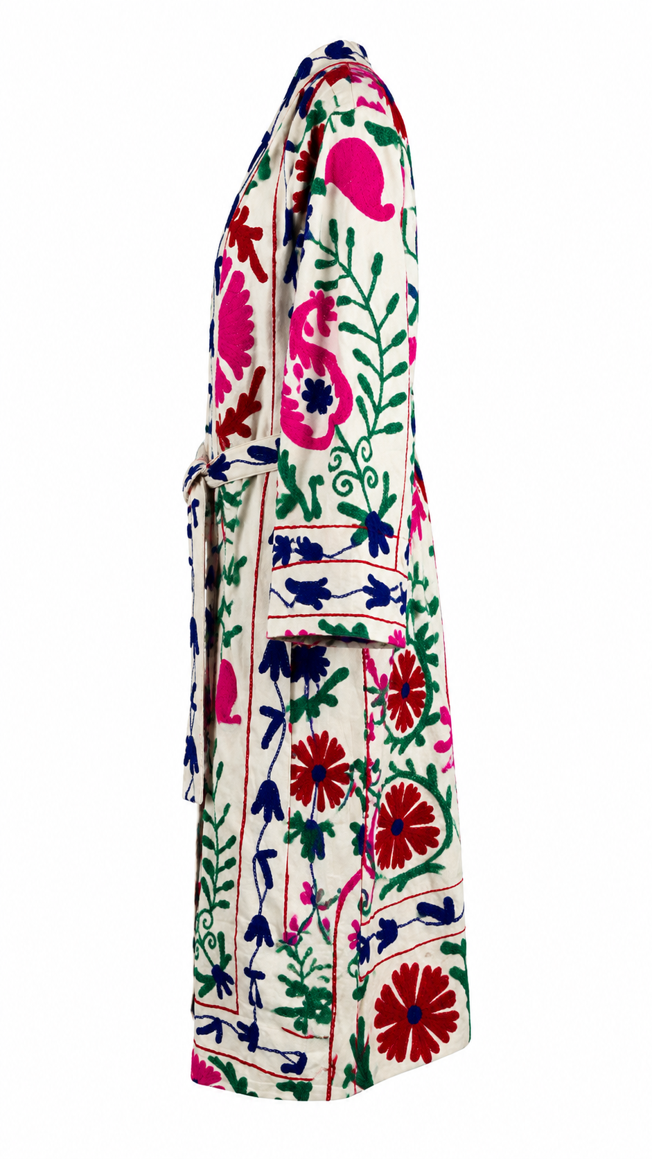 Kimono Blanco con detalles en Rosa Mexicano, Rojo y Azul