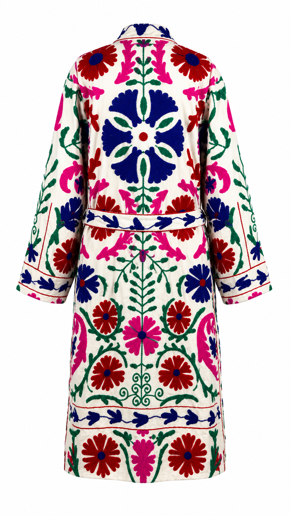 Kimono Blanco con detalles en Rosa Mexicano, Rojo y Azul