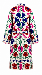 Kimono Blanco con detalles en Rosa Mexicano, Rojo y Azul