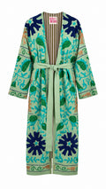 Kimono con detalles verdes, azul marino y café