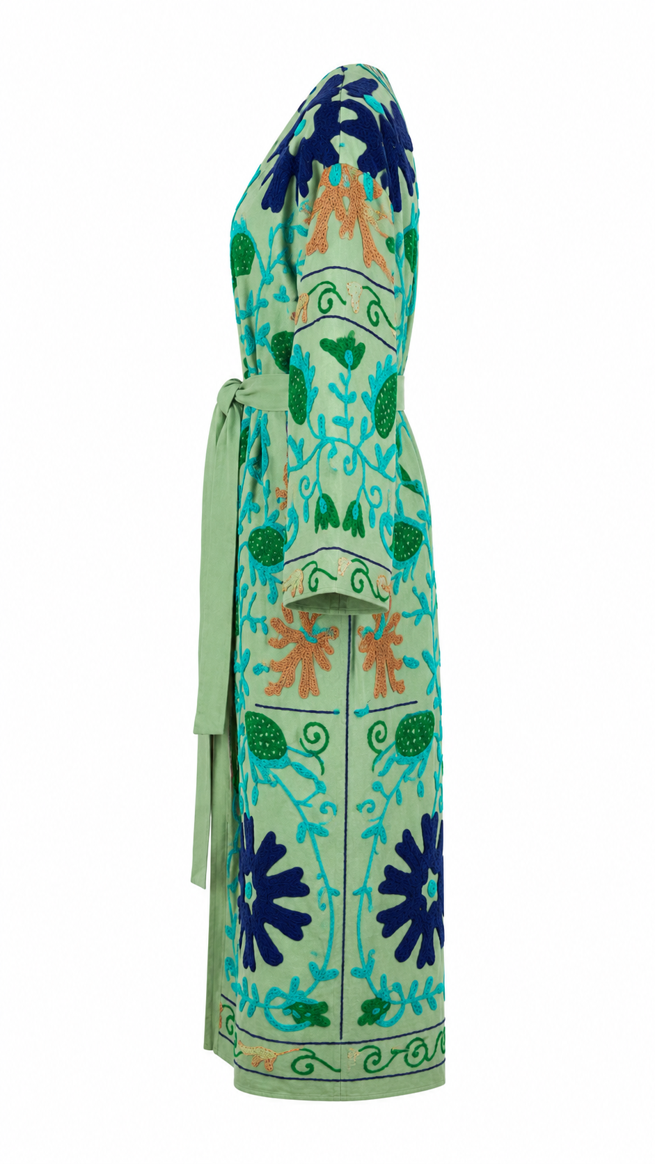 Kimono con detalles verdes, azul marino y café