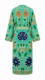 Kimono con detalles verdes, azul marino y café