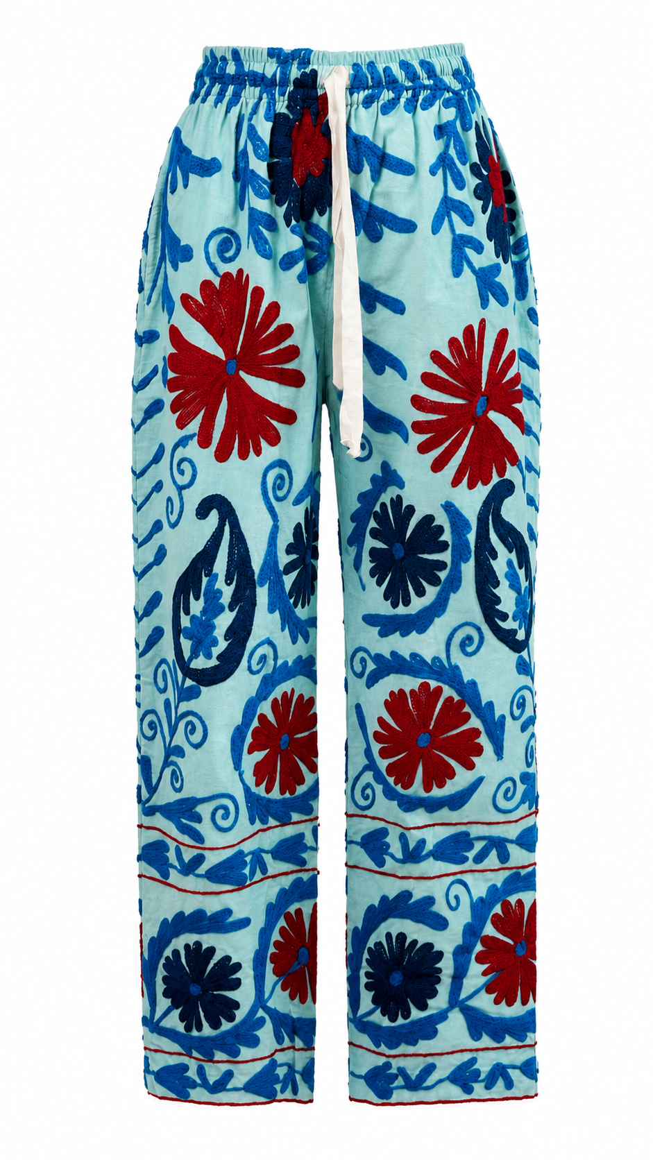 Pantalón Caribe color azul de algodón con detalles en rojo y azul