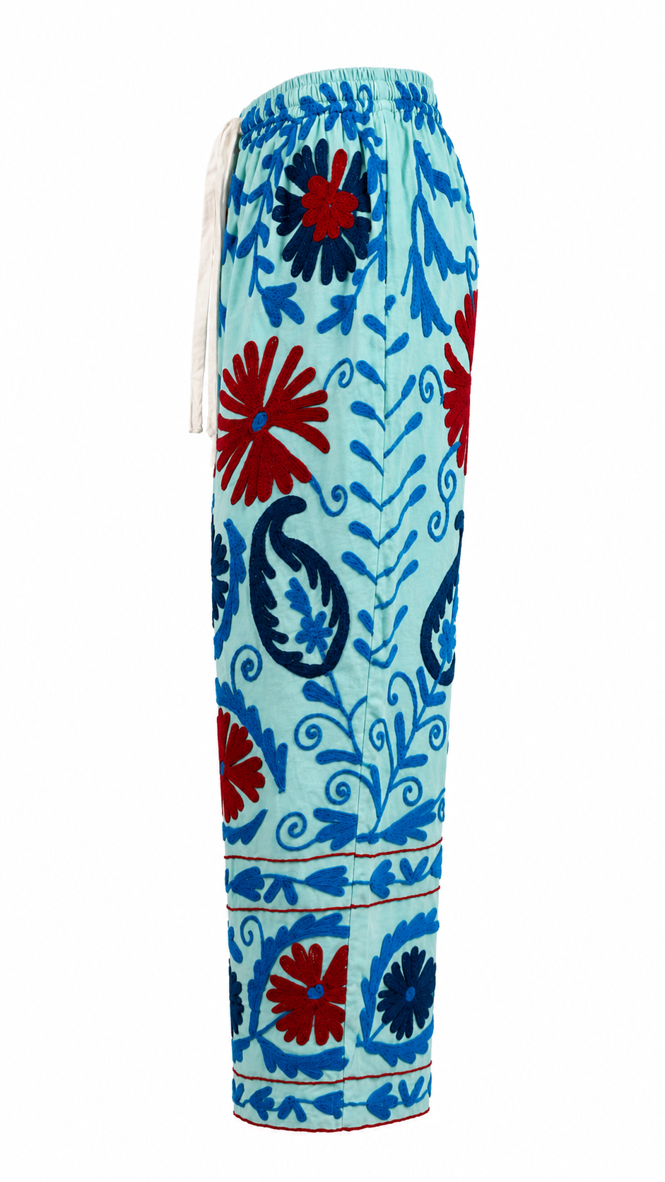 Pantalón Caribe color azul de algodón con detalles en rojo y azul