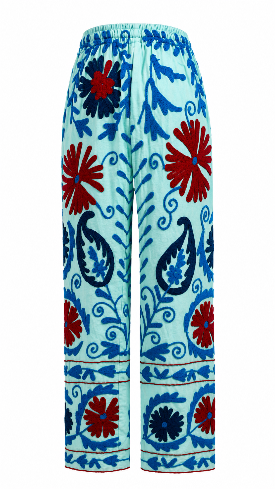 Pantalón Caribe color azul de algodón con detalles en rojo y azul