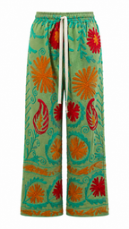 Pantalón Caribe color verde de algodón con detalles en naranja