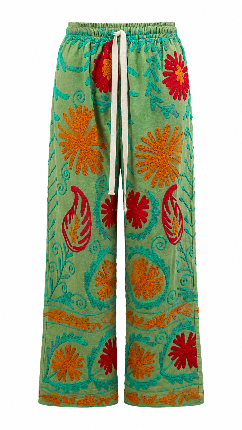 Pantalón Caribe color verde de algodón con detalles en naranja