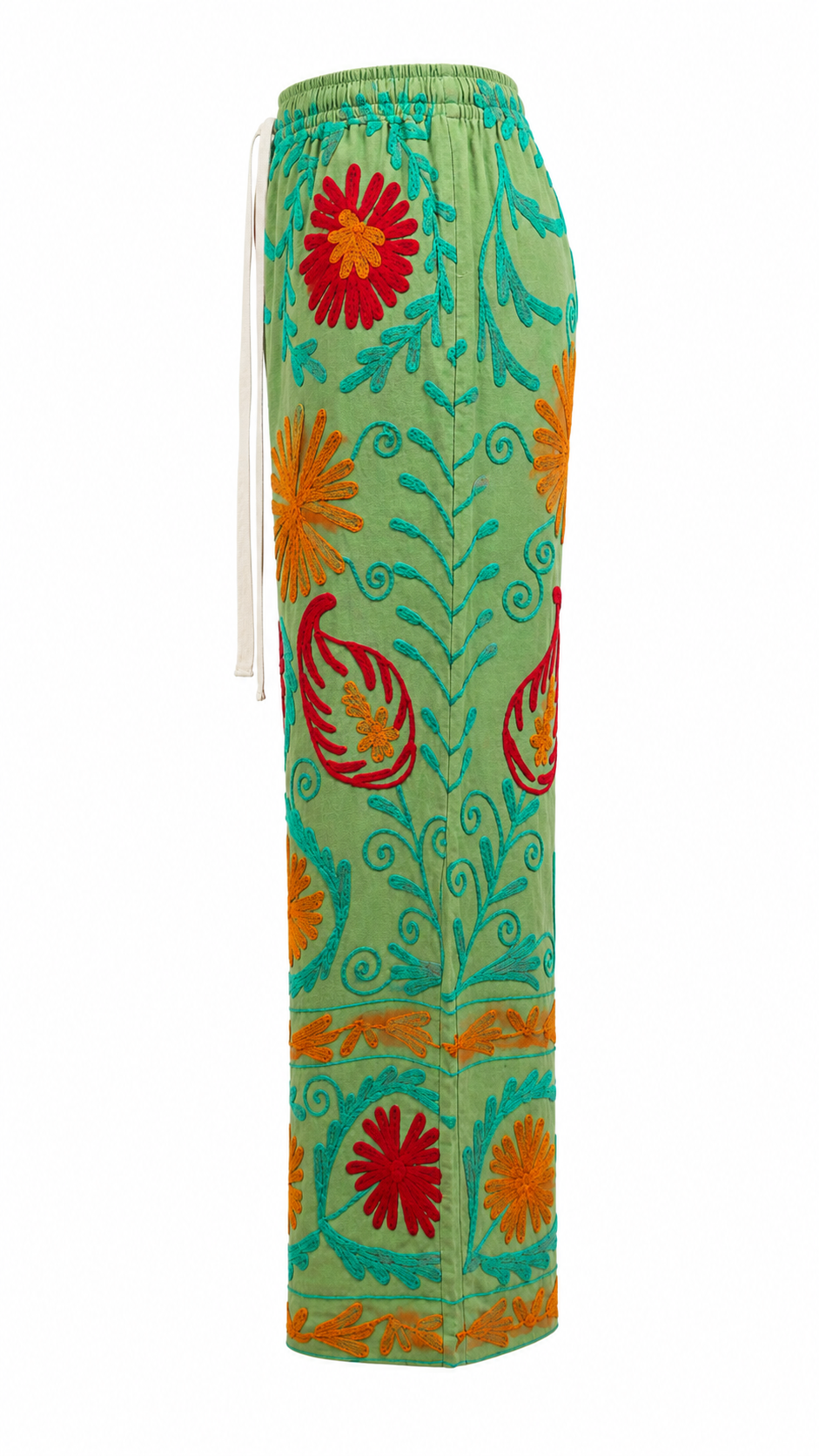 Pantalón Caribe color verde de algodón con detalles en naranja