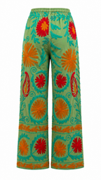 Pantalón Caribe color verde de algodón con detalles en naranja