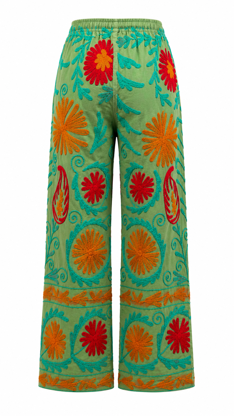 Pantalón Caribe color verde de algodón con detalles en naranja
