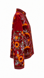 Roja con Flores Naranjas y Azules