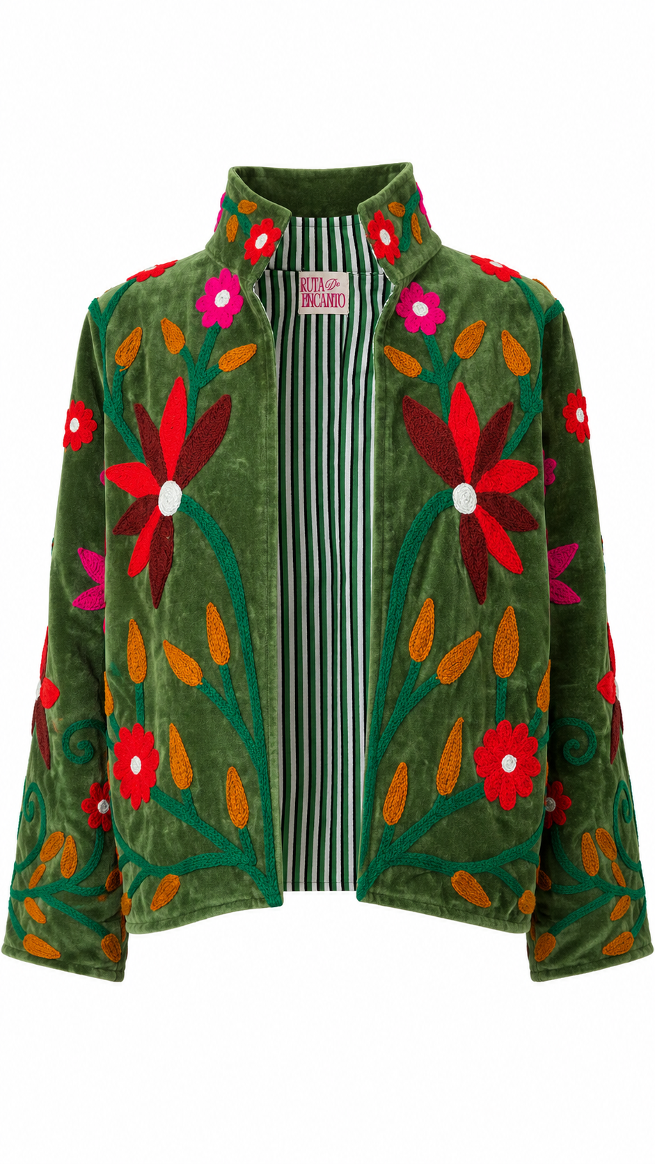 Verde con Flores Rojas