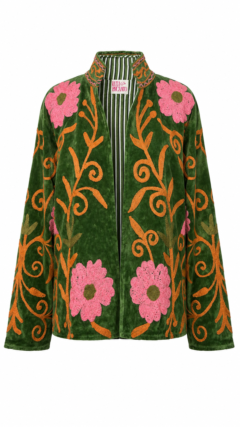 Verde con flores rosas