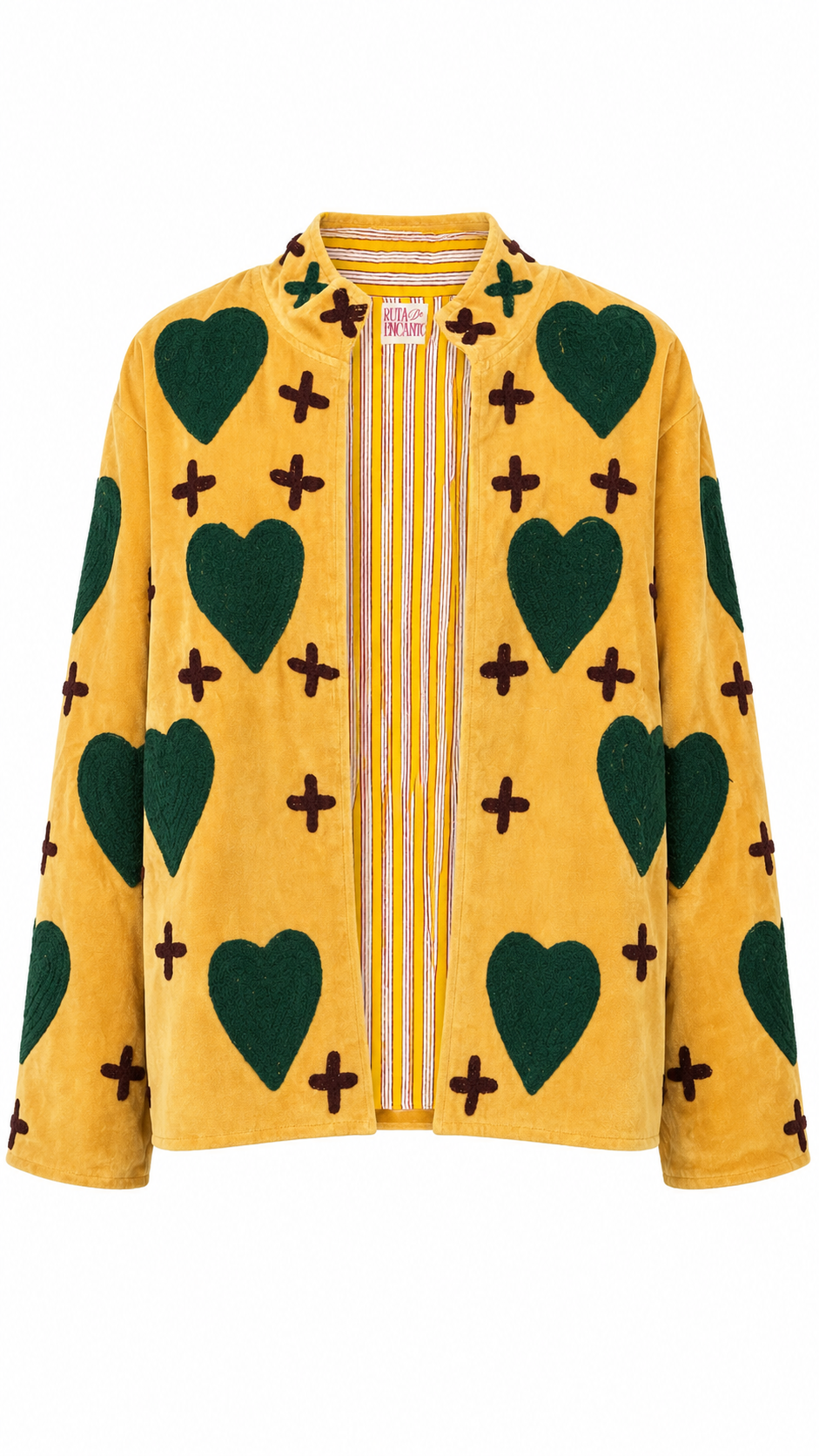 Amarilla con Corazones verdes y cruces cafés