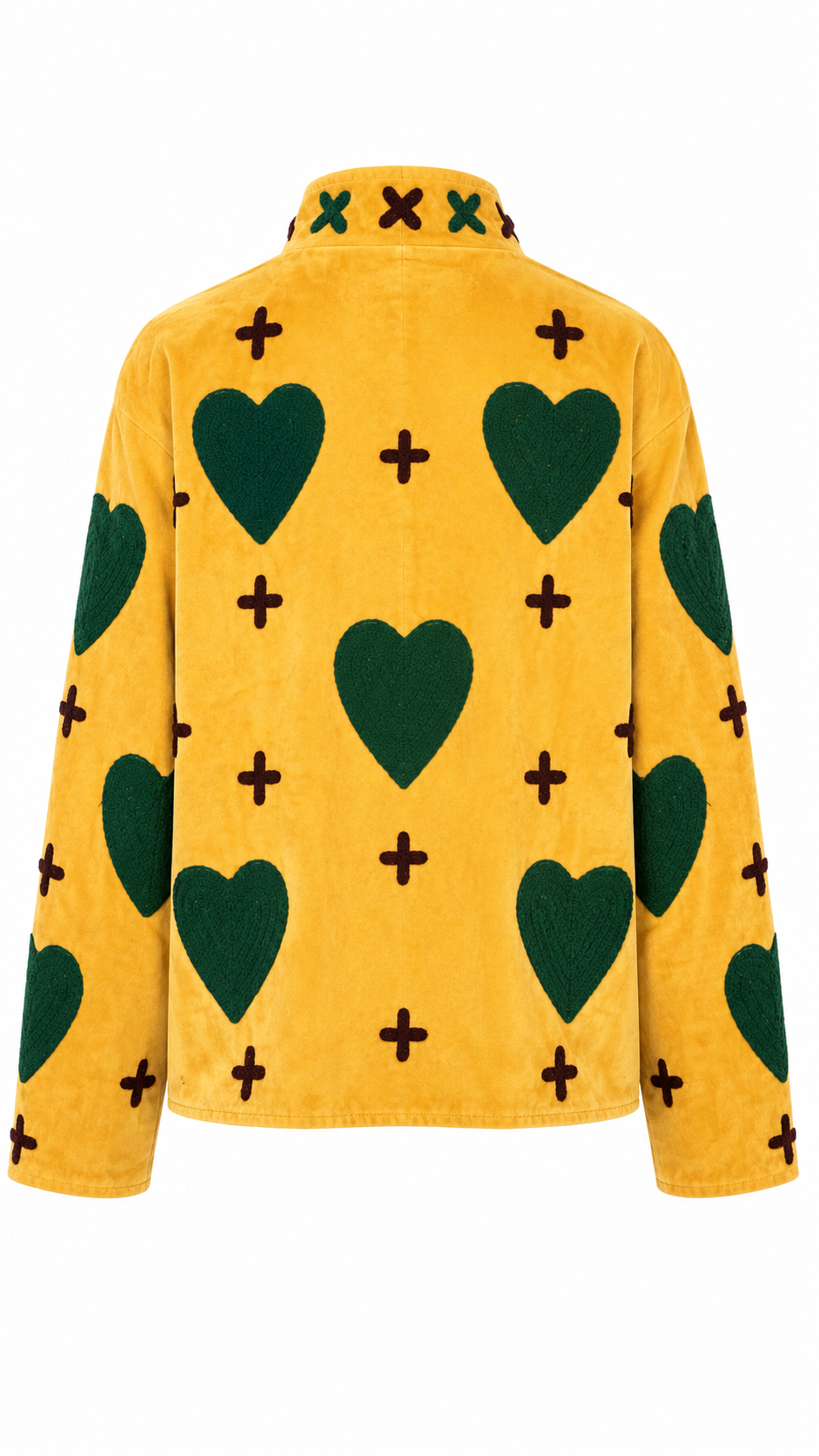 Amarilla con Corazones verdes y cruces cafés